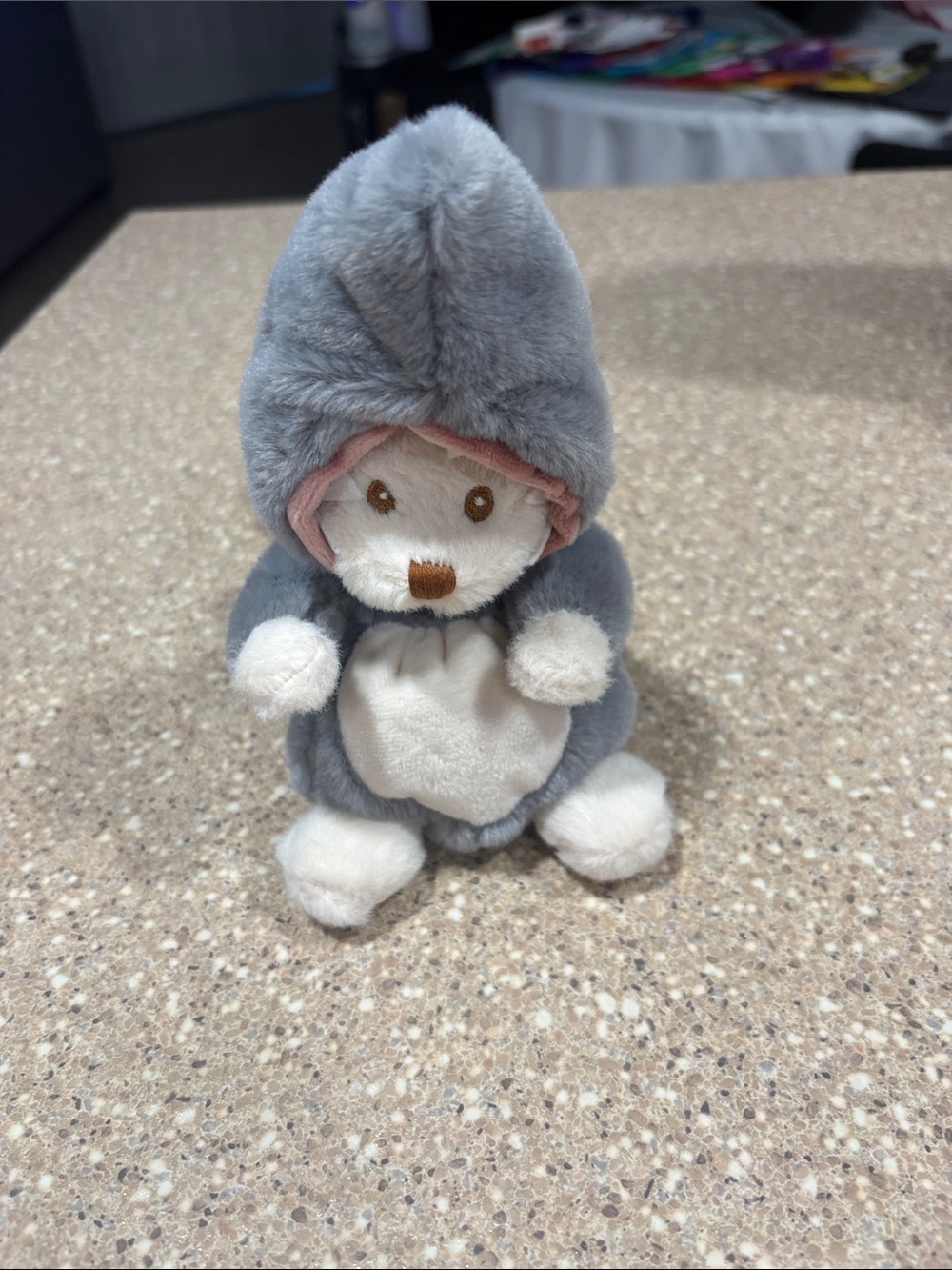 Plush Small Pet Hooded Mouse Toy - Gray and Cream